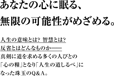 あなたの心に眠る、無限の可能性がめざめる。 人生の意味とは？ 智慧とは？反省とはどんなものか――真剣に道を求める多くの人びとの｢心の糧｣となり｢人生の道しるべ｣になった珠玉のＱ＆Ａ。