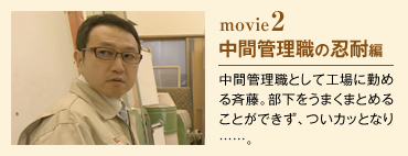 movie2 中間管理職の忍耐編 中間管理職として工場に勤める斉藤。部下をうまくまとめることができず、ついカッとなり……。