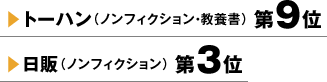 トーハン（ノンフィクション・教養書）第9位 日販（ノンフィクション）第3位