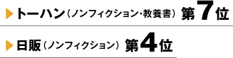 トーハン（ノンフィクション・教養書）第7位 日販（ノンフィクション）第4位