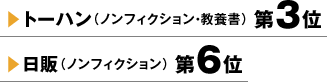 トーハン（ノンフィクション・教養書）第3位 日販（ノンフィクション）第6位