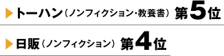 トーハン（ノンフィクション・教養書）第5位 日販（ノンフィクション）第4位