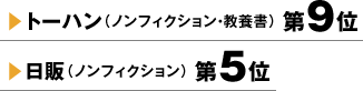 トーハン（ノンフィクション・教養書）第9位 日販（ノンフィクション）第5位