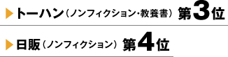 トーハン（ノンフィクション・教養書）第3位 日販（ノンフィクション）第4位